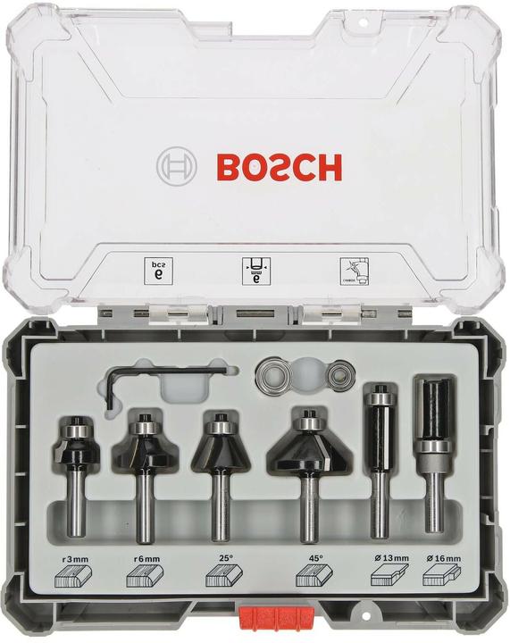 Bosch Professional Zubehör 6-teiliges Rand- und Kantenfräser-Set, 6-mm-Schaft für Handfräsen