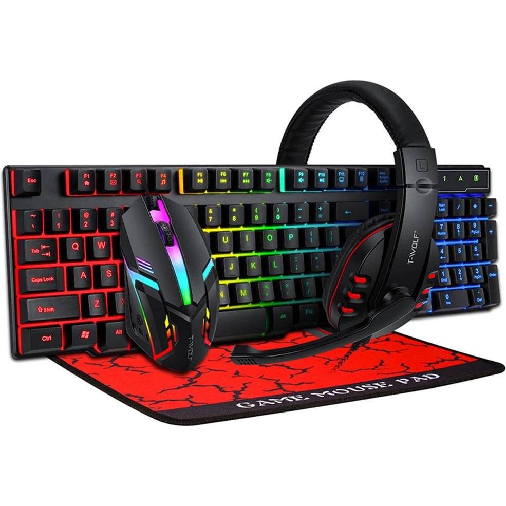 Extralink Gaming Set TF800 4in1 Tastatur + Maus + Kopfhörer + Pad LED-Hintergrundbeleuchtung (DE, Kabelgebunden), Tastat...