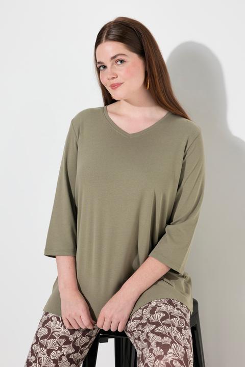 Produktbild Ulla Popken Shirt, Rippjersey, V-Ausschnitt, 3/4-Arm (42, 44)