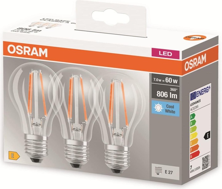 Produktbild Osram Led Base Classic A (E27, 7 W, 806 lm, 3 x, E)