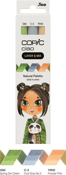 Actual product image Copic CIAO - Brand (G-82 Spring Dim Green, YR-00 Powder Pink, C-3 cool Gray No. 3, 6 mm, 3 x)