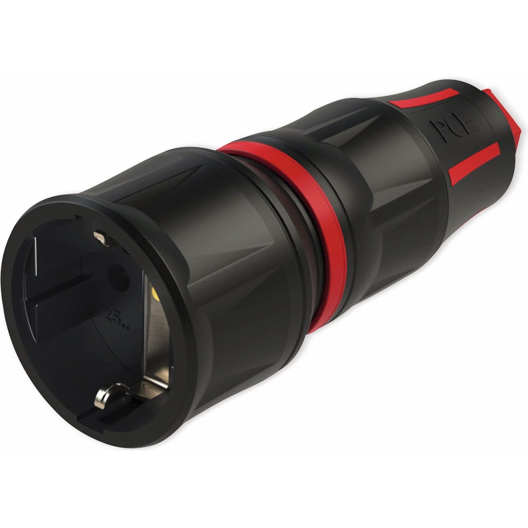 PCE, Netzstecker + Netzkupplung, Schutzkontaktkupplung nat LED IP20 rot 25730-sr
