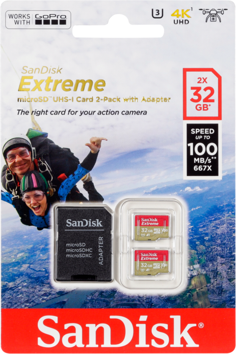 Produktbild SanDisk microSDHC ActionSC 32GB 2x Extr.100MB (32 GB, microSDHC, U3, UHS-I)