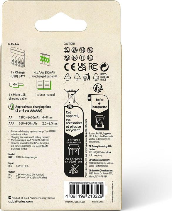 GP Batteries GP ReCyko Everyday Battery Charger, B441 (USB), incl. 4 x ...