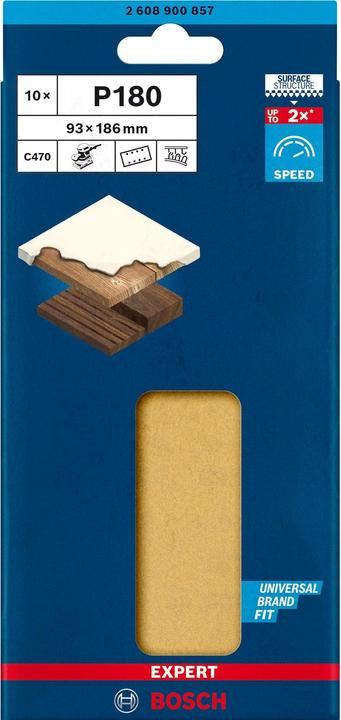Image du produit Bosch Professional Zubehör Papier abrasif Expert C470 avec 8 trous pour ponceuses vibrantes, 93 x 186 mm, G 180, 10 pcs. (180)