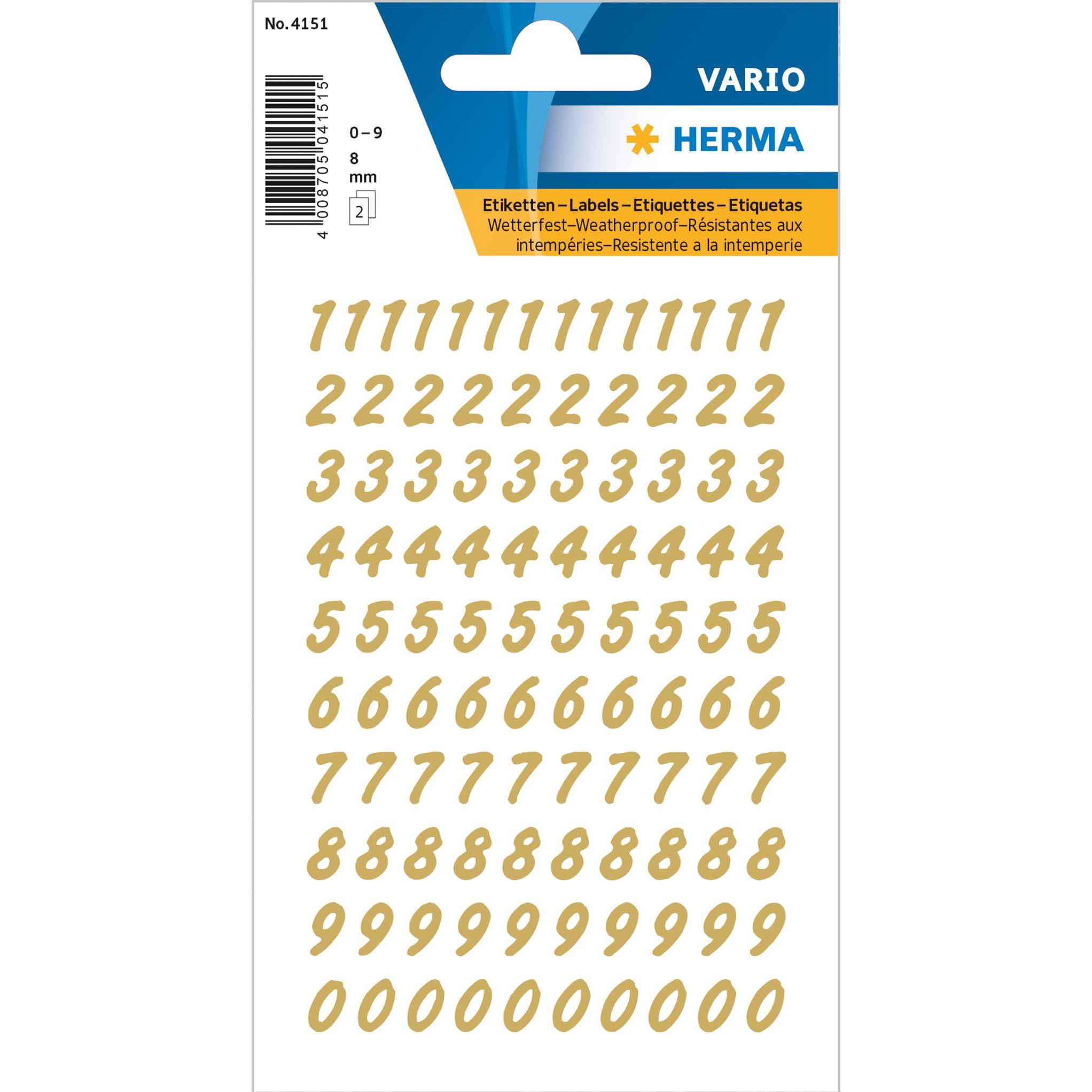 Herma, Etiketten, Zahlen-Sticker 0-9, Folie transparent, Zahlen gold