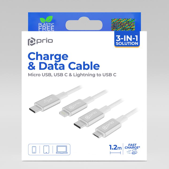 Produktbild prio 3 in 1 Ladekabel (1.20 m, USB 2.0, 60 W)