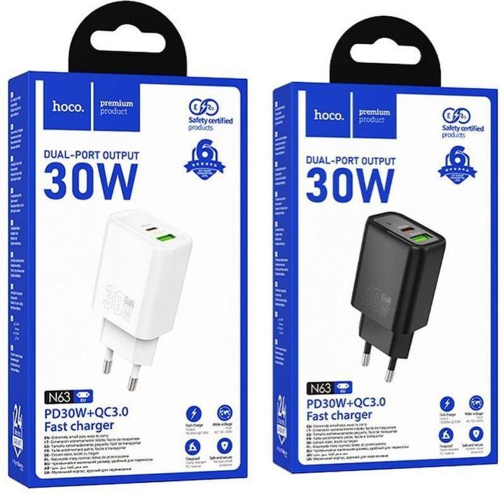 Produktbild Hoco Adapter wall charger USB A + Type C PD QC3.0 3A 30W N63 white (30 W, 2 Ports)