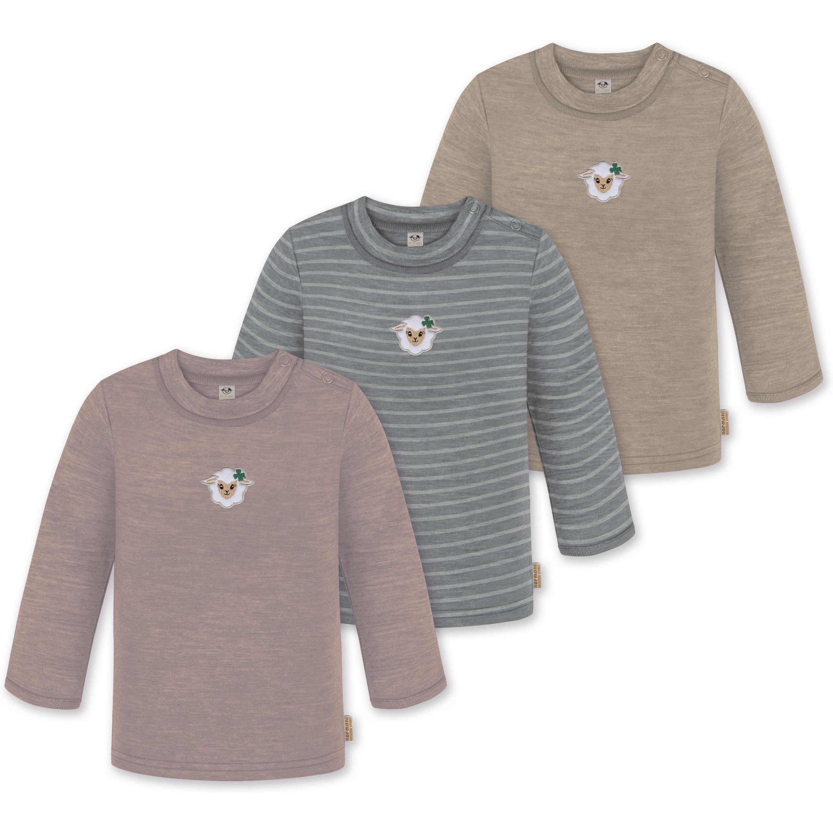 Normani, Herren, Body, 3er Pack Baby Merino Longsleeve „Taupo" - 9475, Beige, (80)