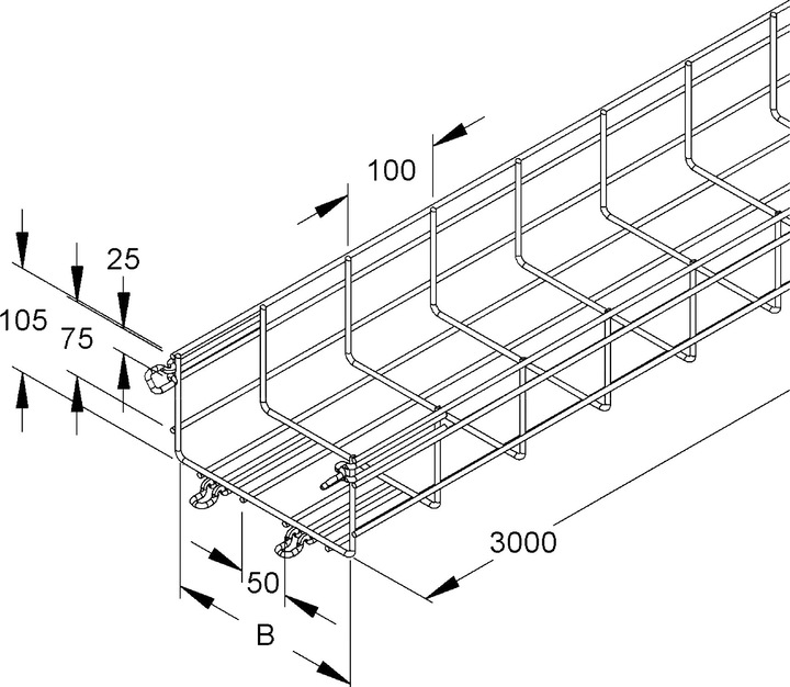 Actual product image Niedax NIE MTC 105.500 F Mesh cable tray U-shape w.attached connector 105x500x3000mm CITO Sta