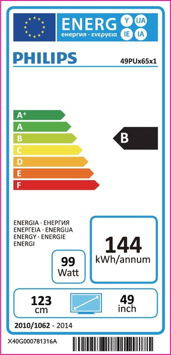 Label énergétique Philips 49pus6501/12 (49", LCD, 4K)