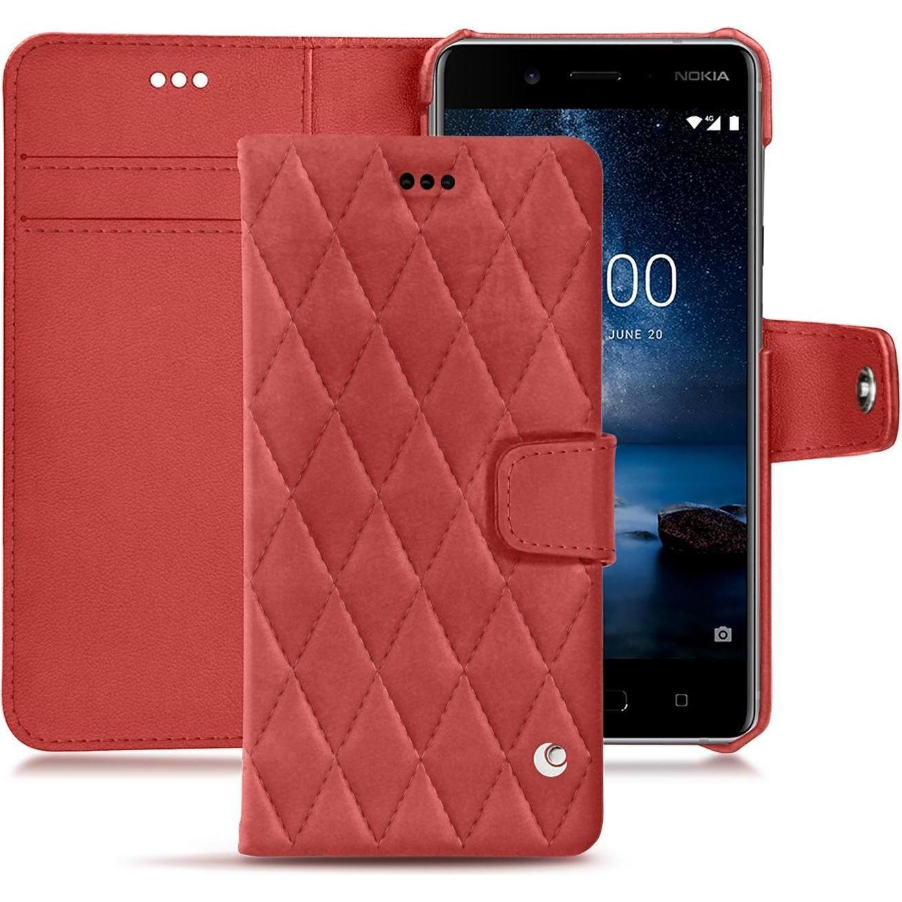 Noreve Lederschutzhülle Wallet (Nokia 8), Smartphone Hülle, Rot