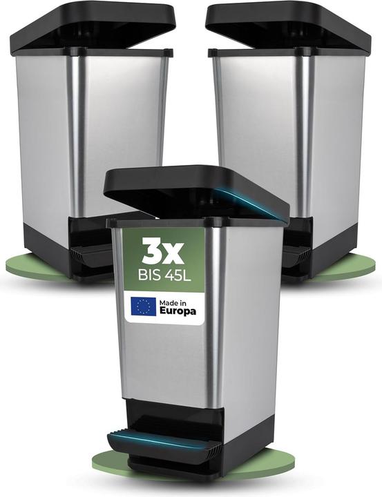 Produktbild Novaliv 3x Grosser Mülleimer mit Deckel - 45L Tretmülleimer - Stabiler Abfalleimer mit Deckel & Fusspe (45 l)