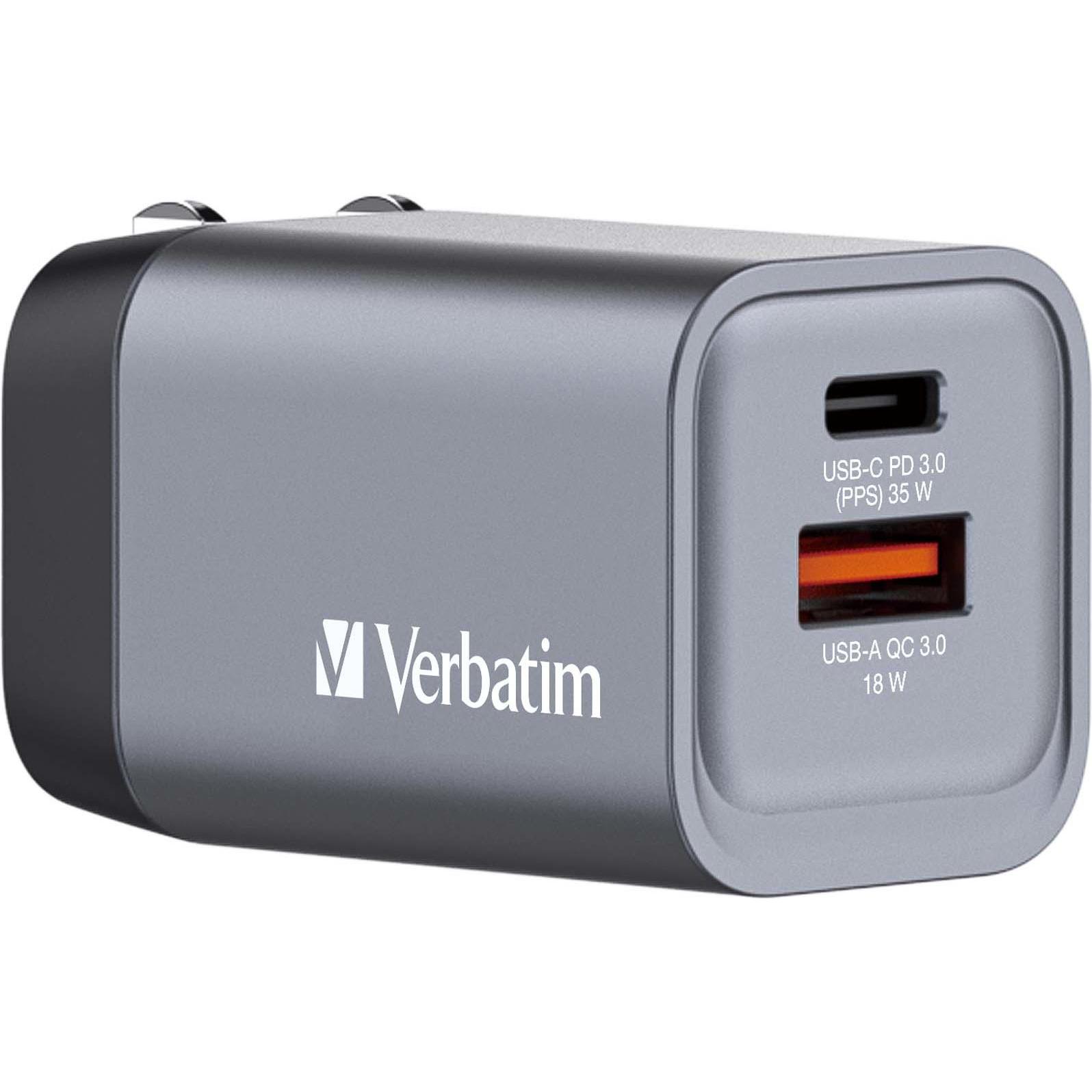 Verbatim GNC-35 GaN Charger 2 35W USB (35 W), USB Ladegerät, Grau