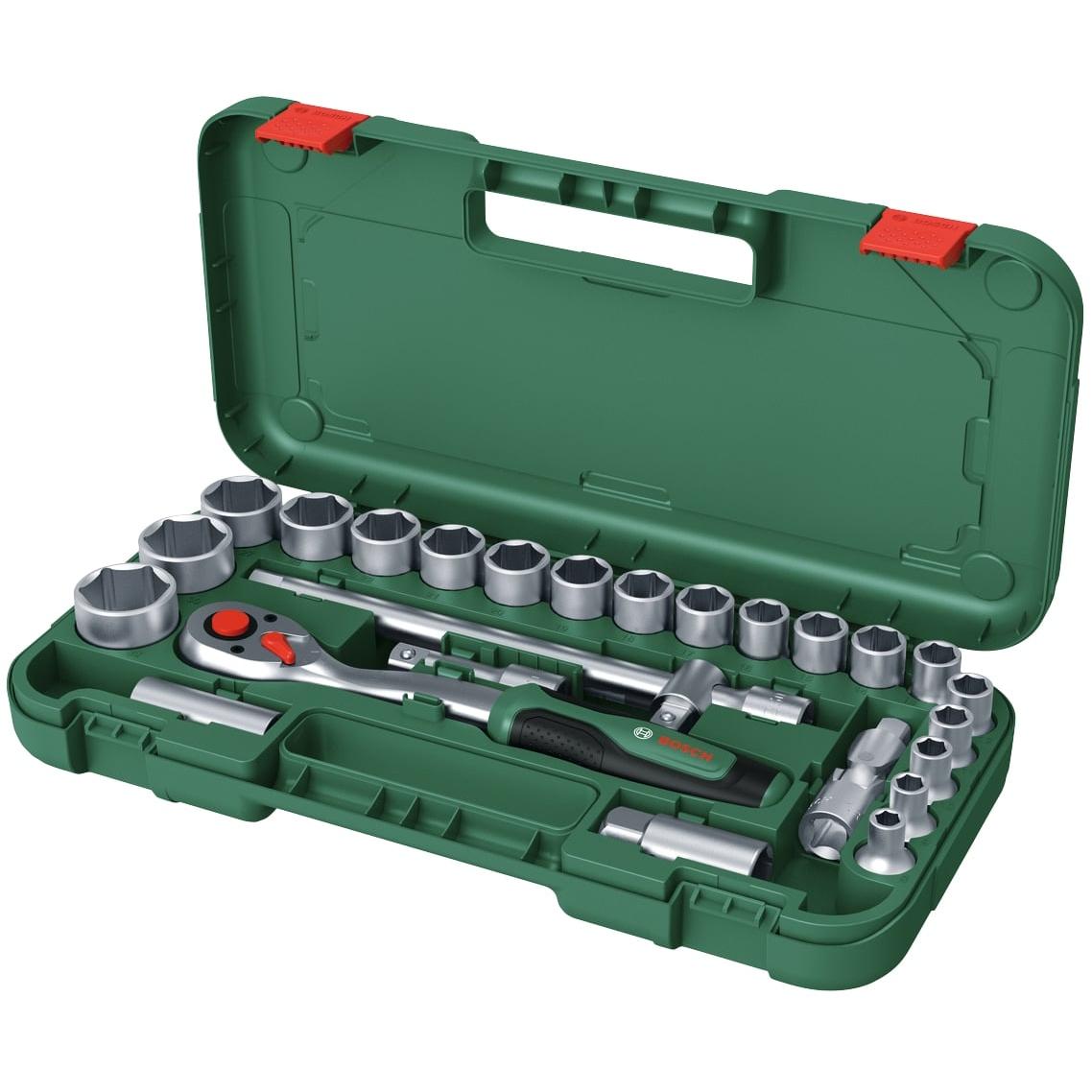 Bosch Professional, Steckschlüssel + Stecknuss, BOSCH 1/2" Ratschen-Set, 1600A02Z9F, 25-teilig
