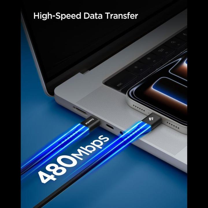 Produktbild Spigen Essential USB C auf USB C 100W Gewebekabel, schwarz EB10010CCA (1 m, 100 W)