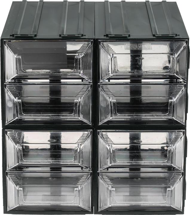 Produktbild RS PRO Kunststoff Schubladenmagazin Transparent, 8 Einschübe, 208mm x 208mm x 222mm