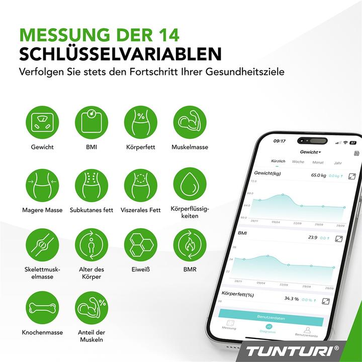 Actual product image Tunturi SC30 Intelligente Analyse-Waage mit APP (180 kg)