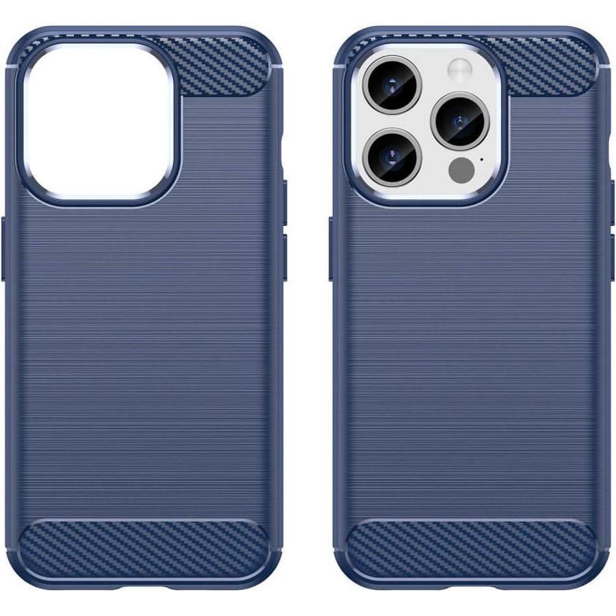 Thumbnail - Cover-Discount iPhone 15 Pro - Metall Carbon Look Hülle dunkelblau (Apple iPhone 15 Pro), Smartphone Hülle, Blau