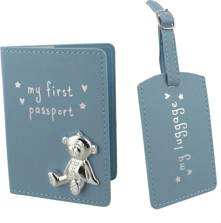 Actual product image Mars Button Corner Leatherette My First Passport Set - Blue