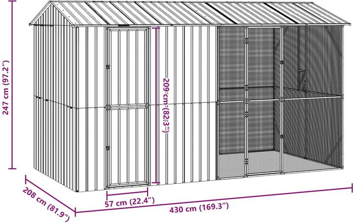 Immagine prodotto vidaXL Voliera con estensione antracite 210x442x247 cm acciaio