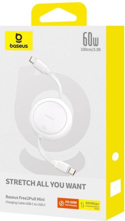 Produktbild Baseus Free2Pull Mini USB-C to USB-C USB cable, 60W, 1, (white) (1 m, USB 2.0, 60 W)