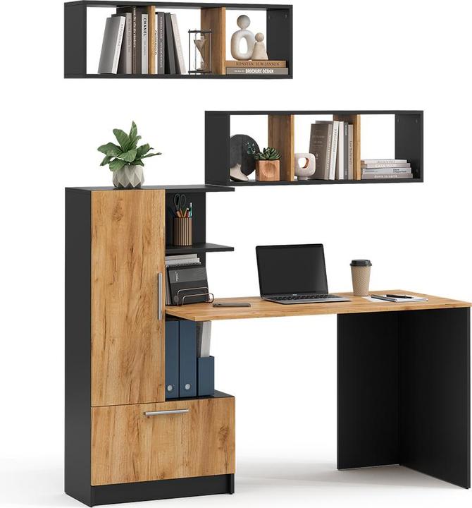 Produktbild Vicco Schreibtisch-Set Tomy, Anthrazit/Goldkraft Eiche, 150 x 59 cm 3er Set da 2 Regale+Schreibtisch