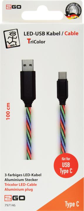 Actual product image 2GO 797146 USB Cable USB B USB C Multicolor (1 m, USB 3.1)