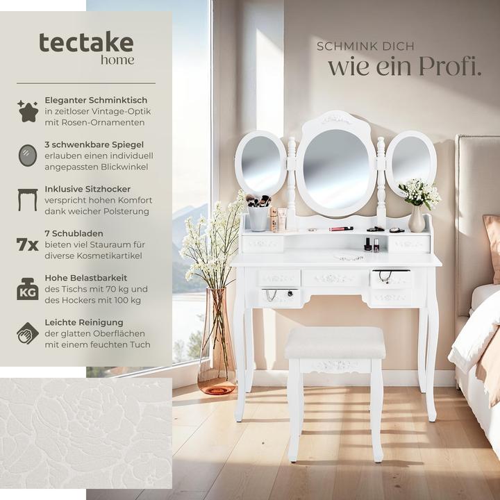 Image du produit tectake Coiffeuse (40 x 40 x 145 cm)
