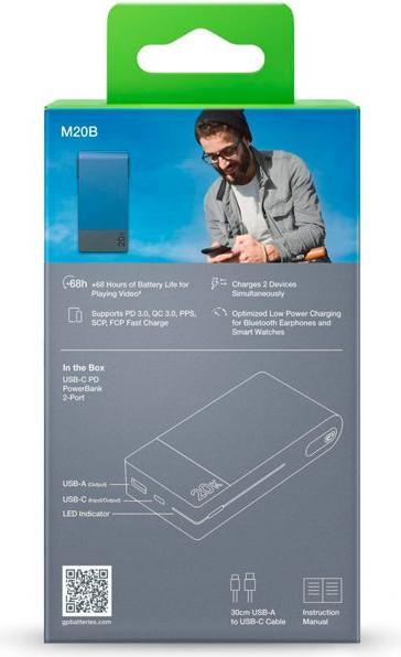Produktbild GP Batteries GP PowerBank MP20B 20000mAh USB-C/USB-A blau 130M20BBLUE (20000 mAh, 22.50 W, 74 Wh)