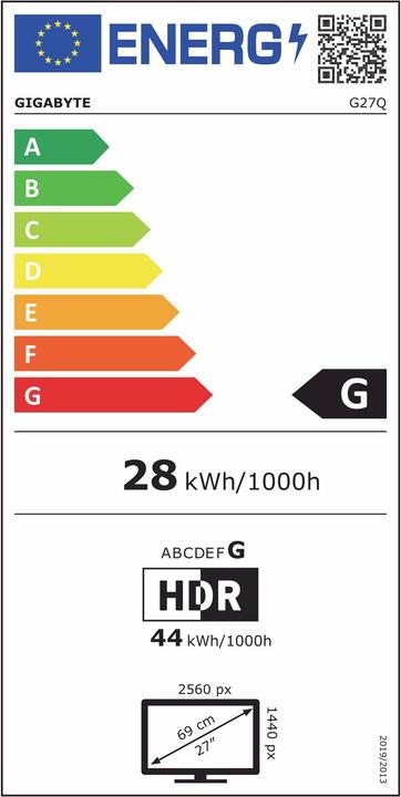 Energie-Label Gigabyte G27Q (2560 x 1440 Pixel, 27")