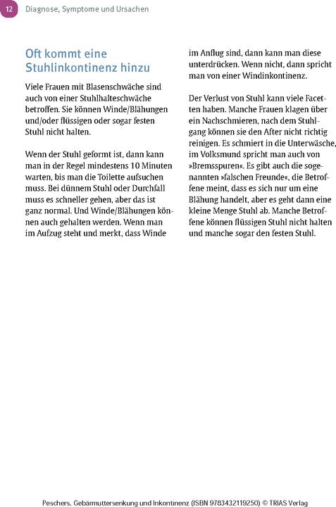 Produktbild Frauengesundheit: Gebärmuttersenkung und Inkontinenz (Deutsch, Ursula Peschers, 2024)