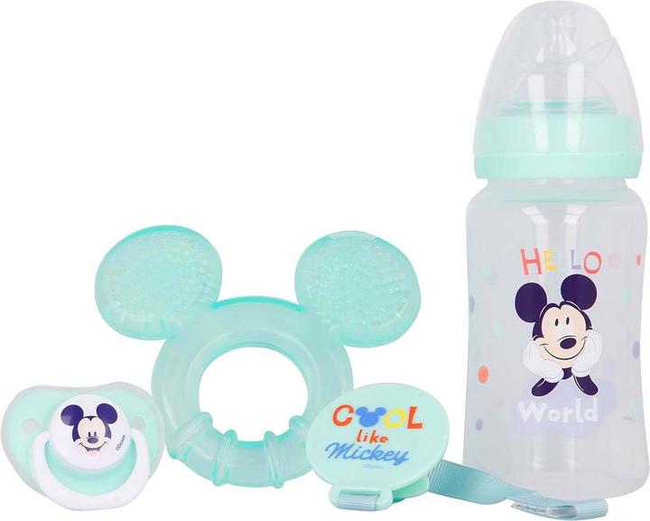Disney Baby set (bottle with teat 240 ml, anatomical teat, teether, teether holder) (Cool) (4x)
