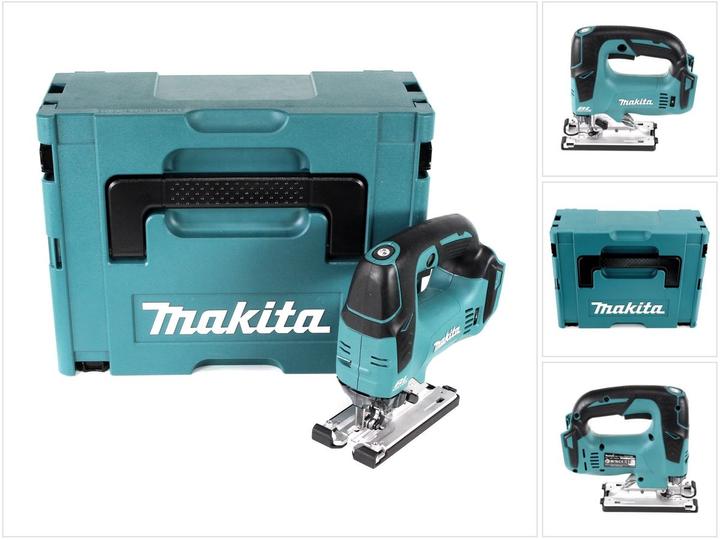 ohne Akku und ohne Ladegerät, 1x Makita Absaugstutzen (126331-0), 1x Makita Sägeblatt Metall B-22 (A-85737), 1x Makita Spannreissschutz (415524-7), 1x Makita DJV 182 18V Akku-Pendelhubstichsäge, 1x Makita Sägeblatt Holz B-10 (A-85628), 1x Makita Makpac 2 Systemkoffer mit Universaleinlage, 1x Makita Sägeblatt Holz BR-13 (A-85793), 1x Makita Gleitschuh Kunststoff (417852-6)