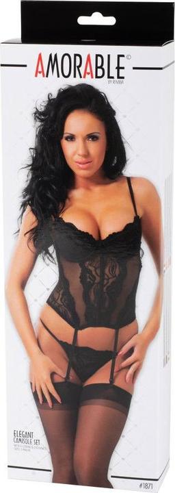 Productafbeelding Amorable by Rimba Rimba Amorable Corset, Thong, and Black Stockings Set Size M (M)