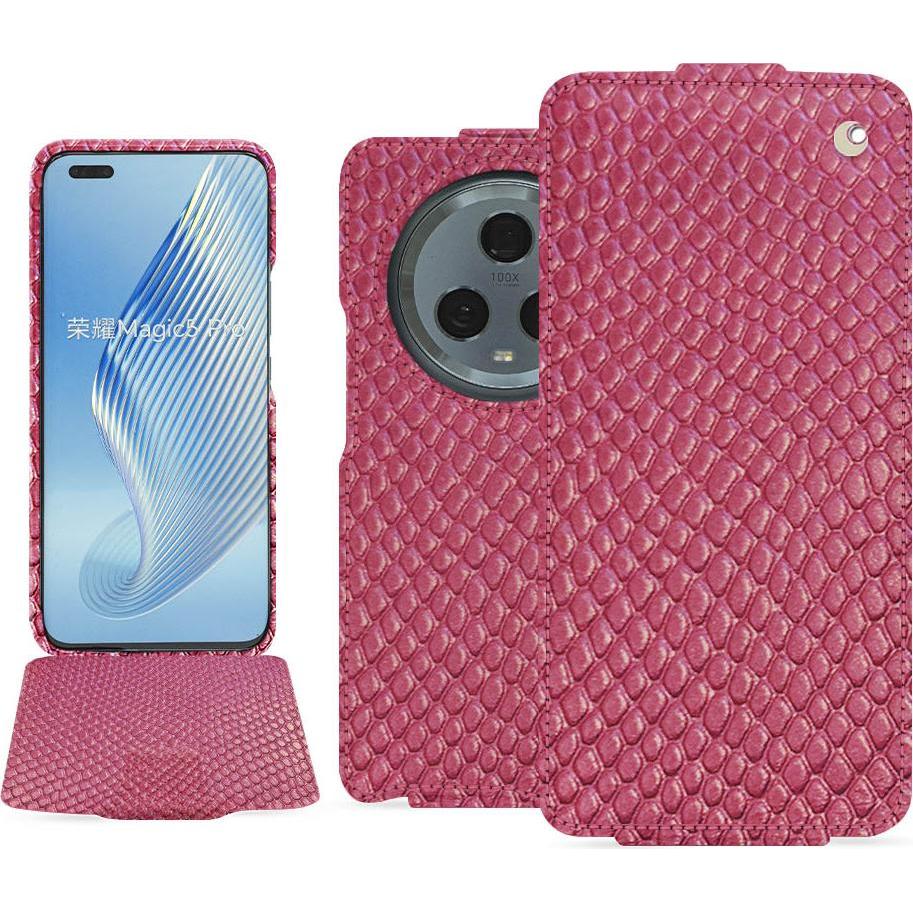 Noreve Coque à rabat vertical en cuir (Honor Magic5 Pro), Cover smartphone, Rosa