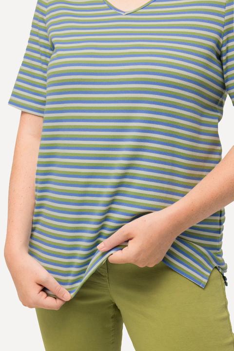 Immagine prodotto Ulla Popken Maglia di jersey a costine in cotone biologico con scollo a V e mezze maniche (46, 48)