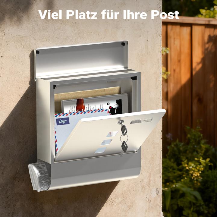Produktbild Wiltec Briefkasten Edelstahl 305x95x335mm Schloss Zeitungsfach Wandbriefkasten
