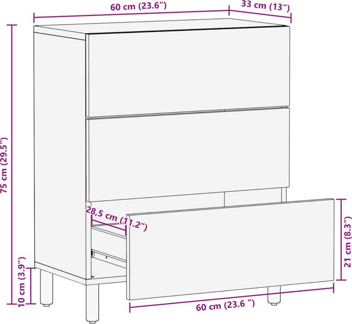 Image du produit VidaXL Buffet avec tiroirs Commode Buffet Armoire Noir Bois composite (60 x 33 x 75 cm)
