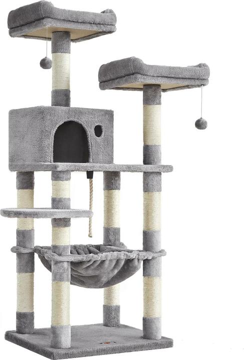 Actual product image Feandrea Cat tree with hammock (143 cm, Beige, Grey, Light grey)