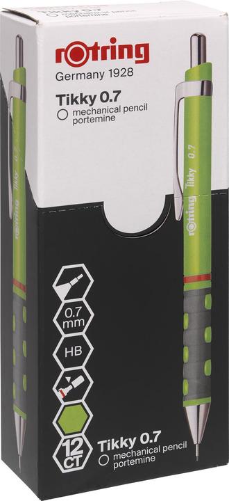 Actual product image Rotring Tikky Neon fine-lead pencil, 0.7 mm, green chrome-plated, rigid tubular tip, rubberised, waved (0.70 mm, HB, 1 x)