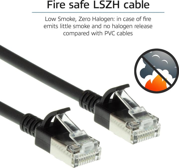Produktbild ACT Black 1 meter LSZH U/FTP CAT6A datacenter slimline patch cable snagless with RJ45 connectors (U/FTP, CAT6a, 1 m)