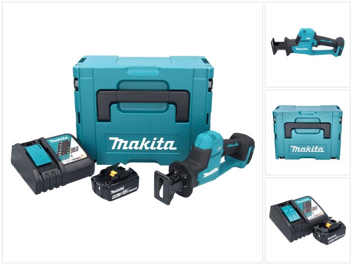 1x Makita DJR 189 cordless Recipro saw, 1x Recipro blade BIM 152, 7-18Z ( B-05038 ), 1x Recipro blade BIM 152, 6-11Z ( B-05044 ), 1x Recipro blade HCS 203, 6-10Z, 1x Makita BL 1860 B 18 V 6.0 Ah battery ( 197422-4 ), 1x Makita DC 18 RC battery quick charger 7.2 V - 18 V ( 195584-2 ), 1x Makita MAKPAC plastic case, 1x universal inlay