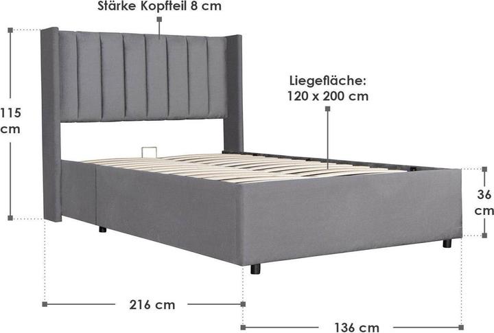 Image du produit Juskys Lit rembourré Savona (120 x 200 cm)