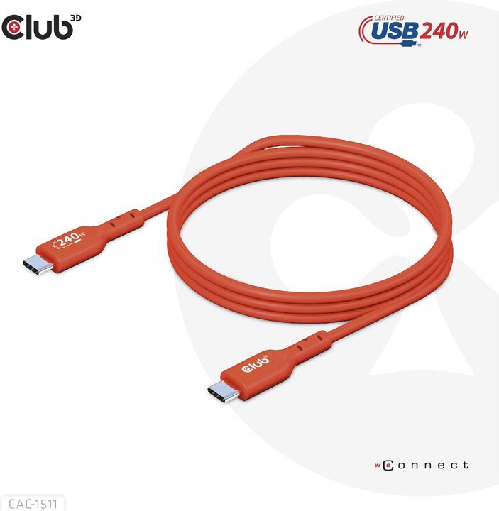 Actual product image Club 3D Club3D Cable USB 2 Type C PD 240W / 480Mb 1m St/St retail (1 m, USB 2.0, 240 W)