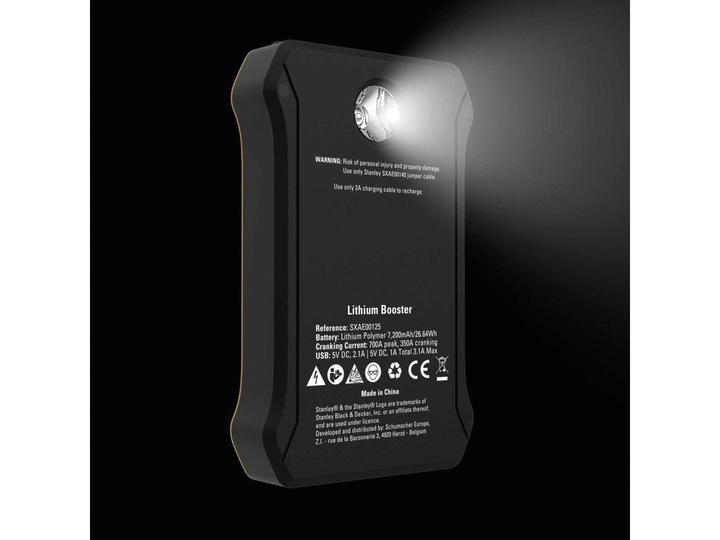 Actual product image Stanley 201872 12v lithium booster/jump starter battery charger, 700A-7200 mAh (12V)