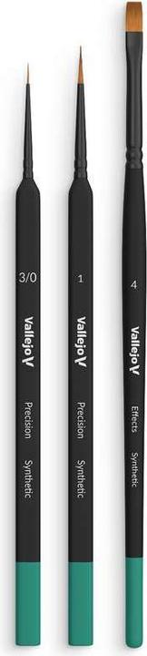 Vallejo BRUSH SET / PRECISION - START SET ROUND NO.1, 3/0 TRIANGULAR HANDLE, FLAT NO.4, SYNTHETICS