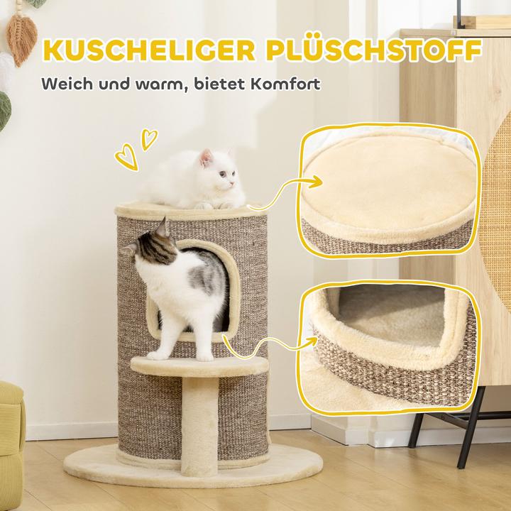 Produktbild PawHut Kratztonne Spanplatte, Polyester Beige+Braun (61 cm, Beige+Braun)