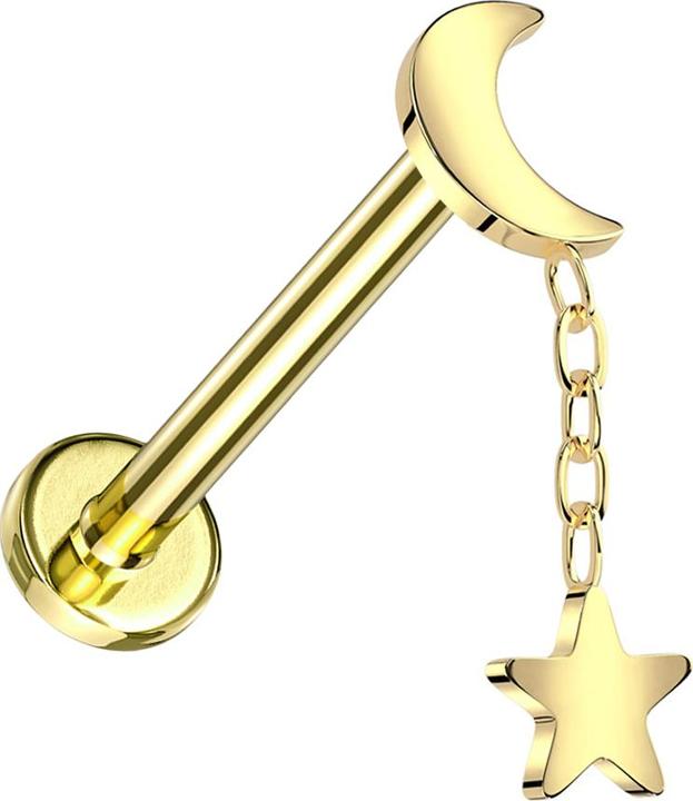Image du produit Star Piercing Micro Labret femelle doré Lune doré Pendentif étoile doré (sans laiton, Titane)