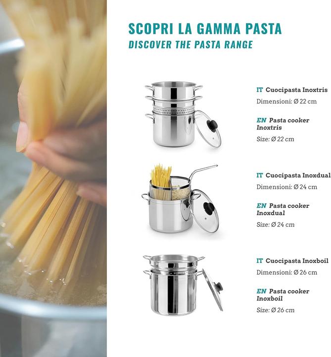 Produktbild Inoxpran Pastamaschine mit Dampfkorb, spülmaschinengeeignet, für Induktion, Gas, Elektro und Keramik